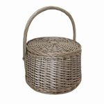 Round Willow Basket With Lid - 38cmD Top * 22cmH /42cm Handle H