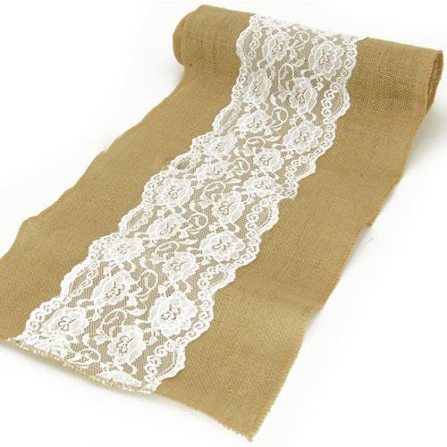 Natural Jute Runner with lace 2m long x 27cm wide