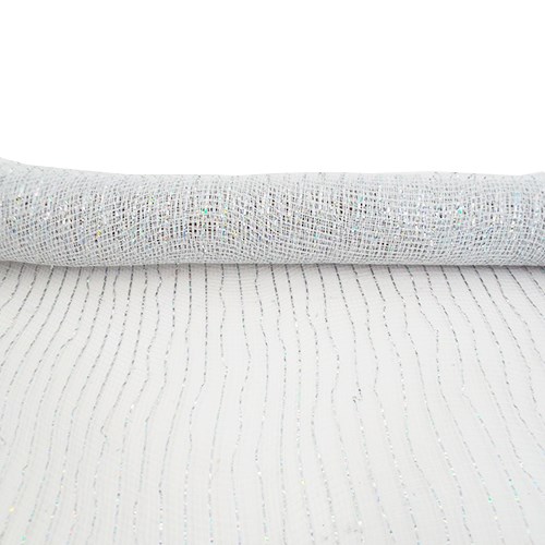 PP Mesh Wrap Iridescent Stripe White -53cm x10yds