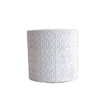 White Raised Pattern Round Pot Set of Six - Small  10.5x10.5x8.5cm - 10.5x10.5x8.5cm