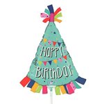 Birthday Banner Hat - 14 Inch Stick Balloon