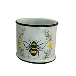 Cement Pot- Bee & Yellow Flowers- - 11.5cm x 11.5cm x 10cm