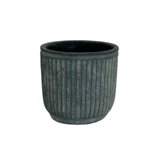 Cement Pot- Ribbed- Grey