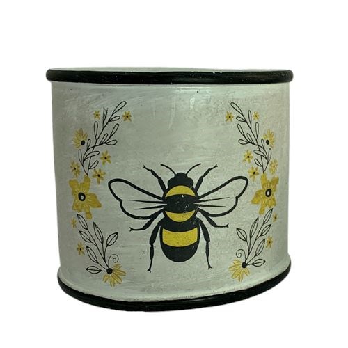 Cement Pot- Bee & Yellow Flowers-