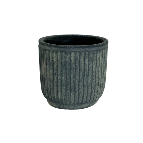 Cement Pot- Ribbed- Grey