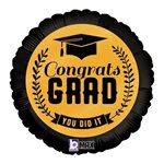 Congrats Grad Gold - 9 Inch Stick Balloon