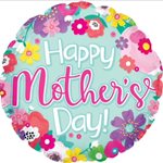 Happy Mothers Day Teal & Flowers - 9 Inch Stick Balloon