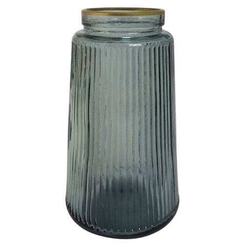 Ribbed Med  Glass Vase (grey)  8x10x20cm