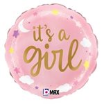 It's a Girl Stars and Clouds - 9 Inch Stick Balloon