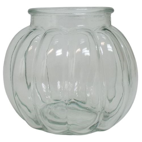 Short Round Ribbed Glass Vase - 15cm Dia x 13cm H 